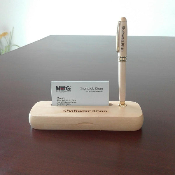 Wooden Name Engraved Pen With Cards Slot