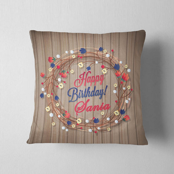 Wooden theme Name Birthday Cushion