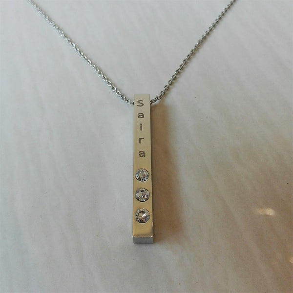 Stainless Name Bar Necklace With Crystals