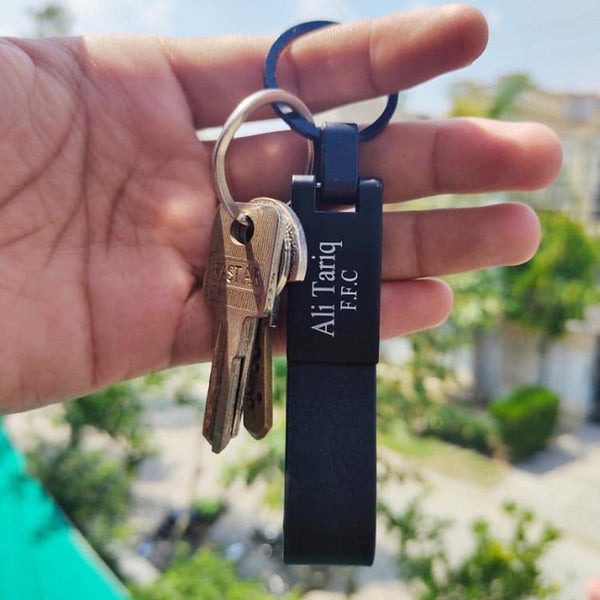 Leather Strip Metal Keychain Name Engraved