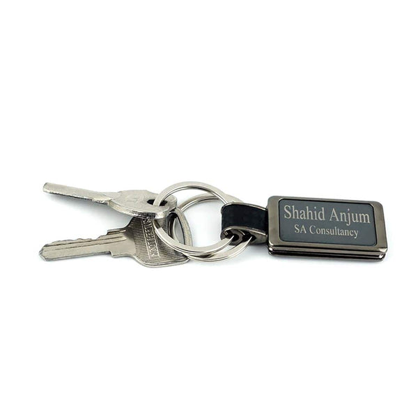 Double Ring Carbon Fiber Textured Keychain Name Engraved