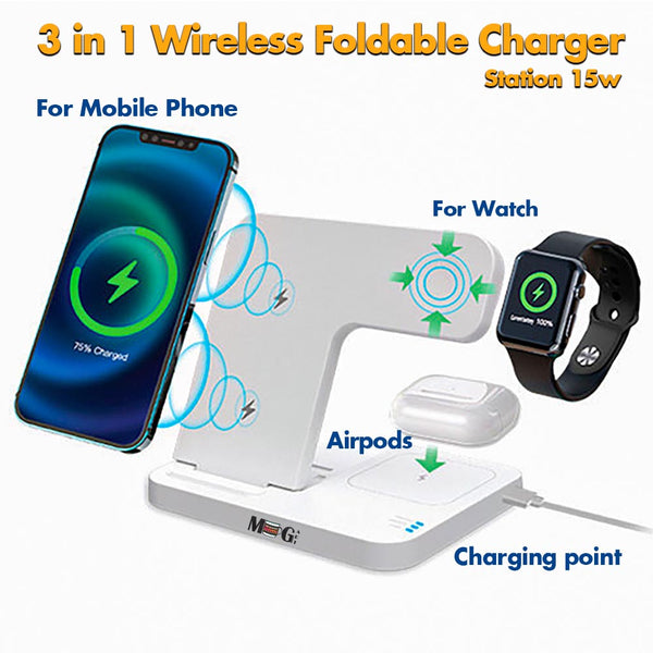 3 in 1 Wireless Foldable Charging Station 15w