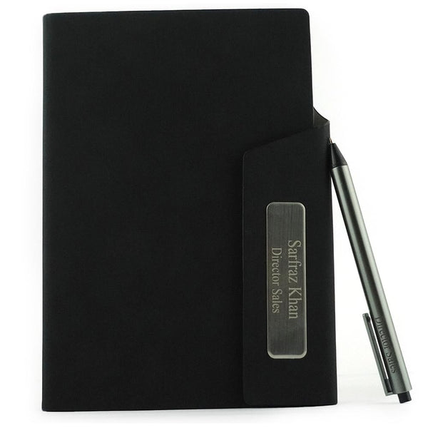 Leatherette Journal With Pen | Curved Magnetic Closing | Name Engraved