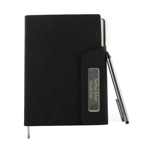 Leatherette Journal With Pen | Curved Magnetic Closing | Name Engraved