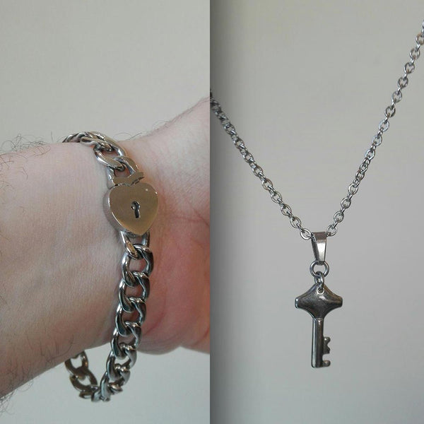 Heart Lock Bracelet &amp; Key Necklace Set