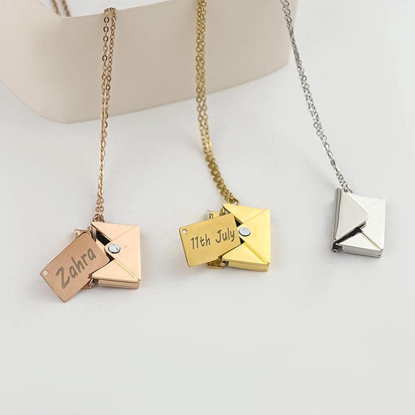 Envelope Necklace Love Letter Inside With Name Engraved