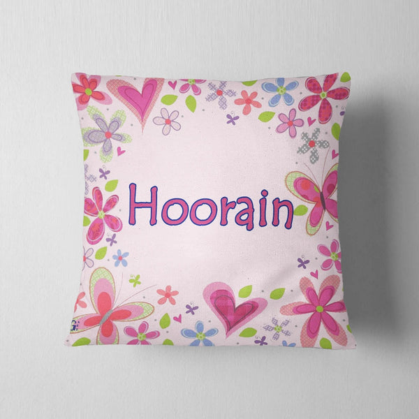 Floral Pink Name Cushion – Customizable