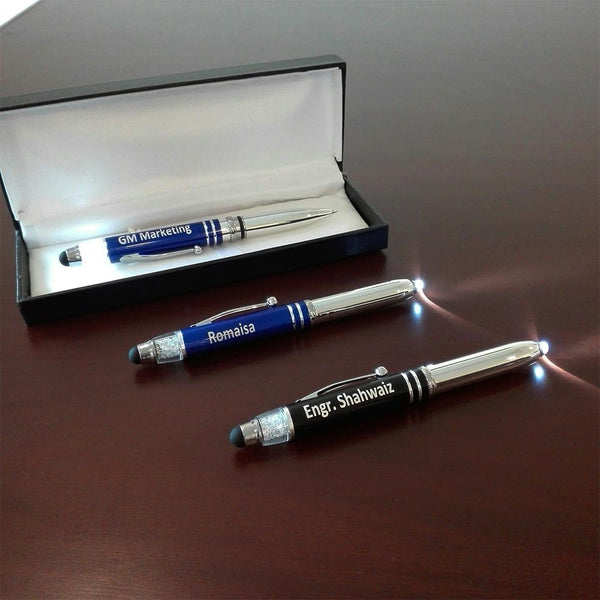 Metal Torch Pen With Crystal Light & Stylus