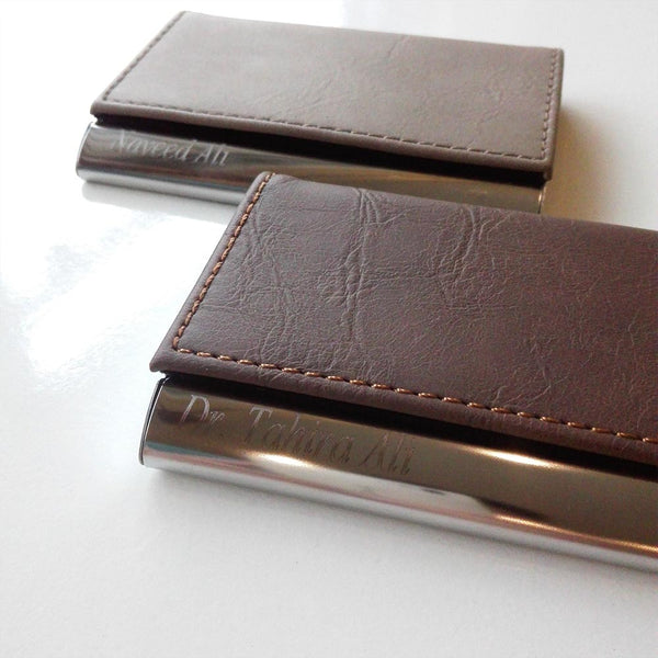 Leatherette Name Engraved | Visiting Cards Holder | Metal Back