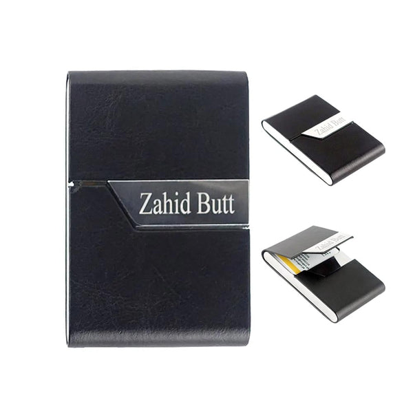 Vertical Leather Cards Holder Name Engraved