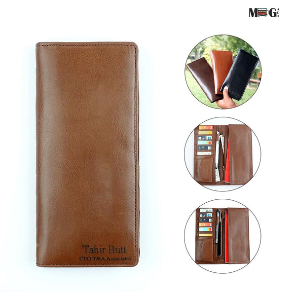 Leather Wallet With Mobile &amp; Cheque Book Pockets Name Engraved