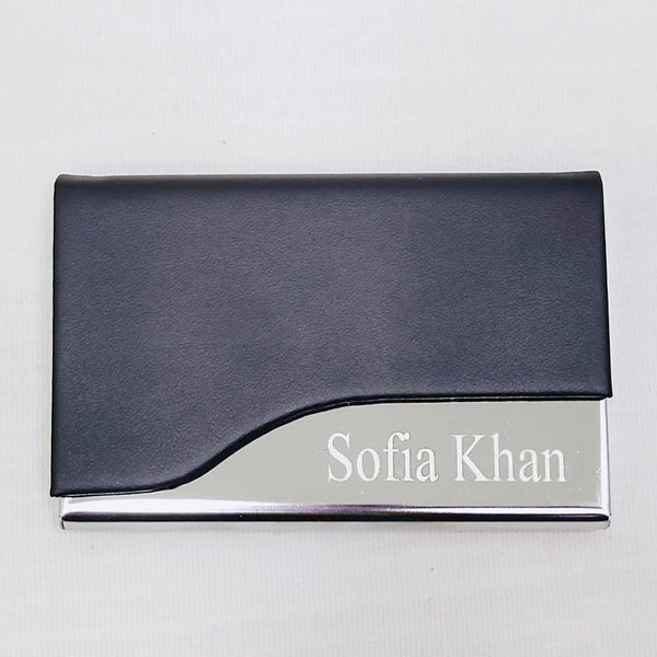Curved Leather Visiting Cards Holder Name Engraved